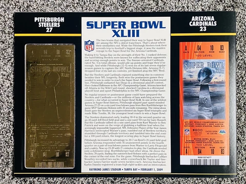 SUPER BOWL 43 PITTSBURGH STEELERS CARDINALS Willabee Ward 22KT GOLD TICKET XLIII Cover