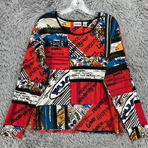 Vintage Chico's Top Damen 2 US M Artsy Art To Wear Pailletten Bunt Baumwolle - Bild 1 von 9