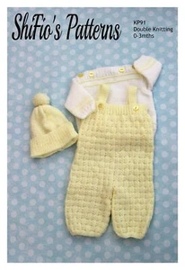 Knitting Pattern for Babies Dungarees, Jumper and Hat, 0 to 3 Months, DK - KP91 - Picture 1 of 7