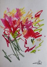 VIVEK MANDALIA Original Oil Pastel Drawing 12X8" COLLECTIBLE  ROSE FLOWERS DECOR