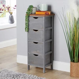 Chest 4 Drawers Grey Solid Wooden Storage Drawers Storage Organiser Seconds - Picture 1 of 8