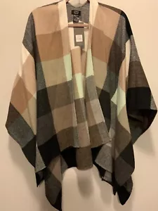Jones New York Kimono Wrap Women’s One Size Black Beige Aqua New - Picture 1 of 5