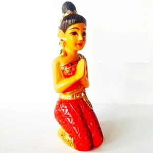 Vintage Asian Lady Decorative Wooded Carving Doll Thai Dress Sculpture Statue - Picture 1 of 7