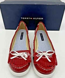 Tommy Hilfiger Red Boat Shoes Darcie Lace Up Womens 8M Quade Flag Logo - Picture 1 of 11