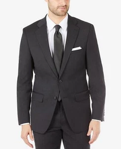 Calvin Klein Para Hombres Ajuste Ajustado Mini Cuadros Lana Traje Chaqueta Negro Talla 42R - Imagen 1 de 2