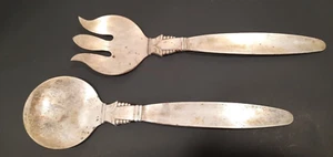 VTG English SILVER Plated Serving FORK Spoon SALAD Utensils Unique Lg Hallmarked - Picture 1 of 8
