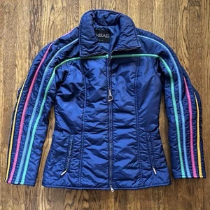 Vintage 70s Head Navy Zip Up Ski Coat w/ Colorful Stripe Detail - Picture 1 of 4