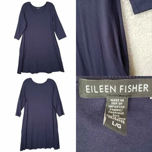 Eileen Fisher Tunika Kleid Gr. Large L dunkelblau Stretch Strick 3/4 Arm - Bild 1 von 8