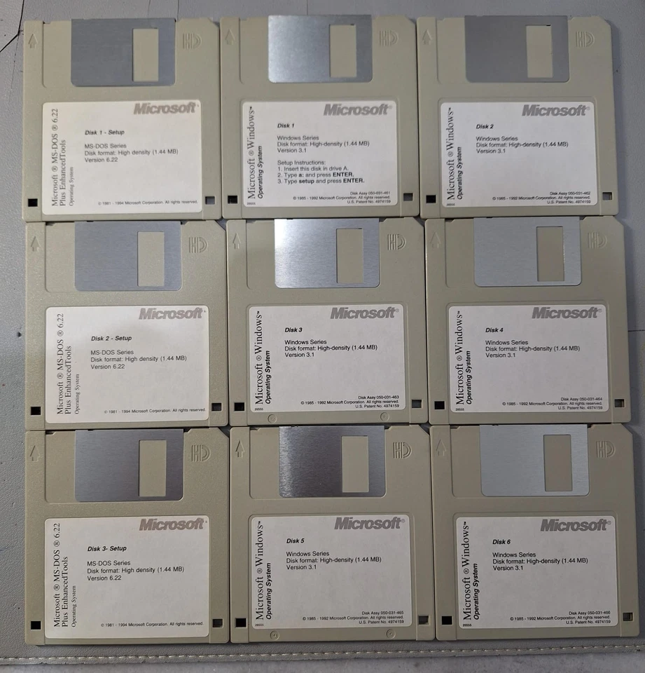 Microsoft Windows 3.1  & MS-DOS 6.22  Plus Enhanced Tools 3.5" 9 Floppy set - Image 1 of 1