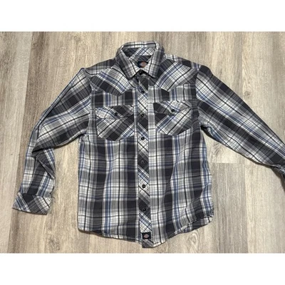 Dickies Boys M Plaid Western Shirt Long Sleeve Button Up Pockets Casual - Image 1 of 4