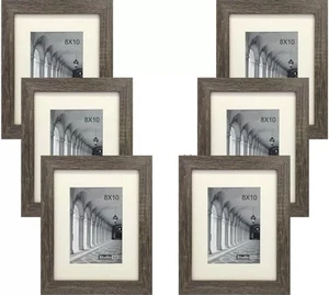 6-teiliges Set 5x7" Tischplatte/Wand grau Holz abgenutzt Bilderrahmen mit cremeweißem 4x6 Passepartout - Bild 1 von 3