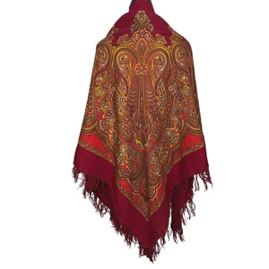 VTG Pavlovo Posad Wool Shawl Scarf 57x57 Boho Hippie Folk Peasant Cottagecore - Picture 1 of 10