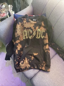 AC/DC black and bleach tye die pull over with cheetah print size large - Picture 1 of 3