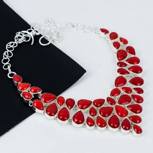 Red Coral Gemstone Handmade 925 Sterling Silver Jewelry Necklace Sz-18" - Picture 1 of 4