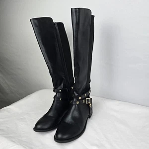 Thalia Sodi Riding Boots Women's 7.5 Black Vallie Knee High Studded Buckle Zip - Picture 1 of 16