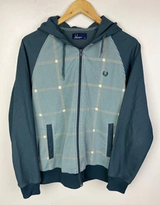 FRED PERRY BOMBER JACKET Size Medium 40" Men's Zip Up Hooded Slim Fit Teal Blue - Picture 1 of 5