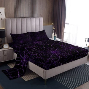 Spider Web Sheet Set Queen Size Geometric Purple Glitter Lines Bedding Set 4P... - Picture 1 of 7