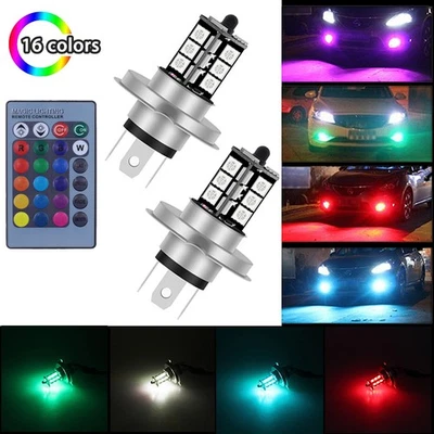 2x H4 9003 HB2 Multi-Color RGB LED Fog Light Bulbs Remote Control Plug and Play - Image 1 of 4