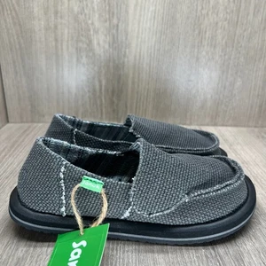 Sanuk Vagabond Sidewalk Surfer Shoes Boys 13 Slip-On Loafer Woven Canvas Black - Picture 1 of 11