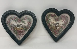 Vtg Set Heart Shaped Framed Prints By Barbara Mock Birds Flowers Home Interiors - Bild 1 von 5