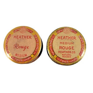 2 Vintage Heather Rouge 1940s Round Makeup Tins Pink - Picture 1 of 7