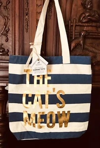 Doghaus Pet Theme Canvas Tote 100% Cottom Gold Lettering The Cat’s Meow NWT - Picture 1 of 6