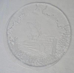 13" Glas Pferd Springen Zaun Jagdszene Runde Platte Hackplatte Jäger Jumper - Bild 1 von 3