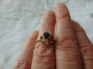 Anillo racimo vintage zafiro azul cristales transparentes talla 8 - Imagen 1 de 5