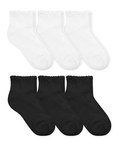 Jefferies Socks Girls School Seamless Ruffle Rib Cotton Sport Ankle Socks 6PK - Picture 1 of 14