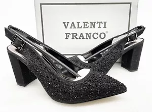 Valenti Franco Black Glitter Slingback Block Heel Pump Shoes Women's 7.5 NEW - Picture 1 of 8