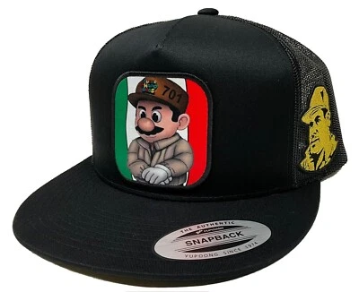 SOMBRERO SUPER CHAPO BROS 2 LOGOS EL CHAPO GUZMÁN MALLA NEGRA LOGOTIPO DE MÉXICO FEDERAL Foto 1 de 4