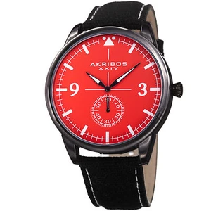 Men's Akribos XXIV AK938RD Small Seconds Genuine Leather and Canvas Strap Watch - Picture 1 of 4