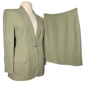 Bice Women Suit 2 Pc Skirt Knee Length 1 Button Single Breasted Jacket Green 14 - Picture 1 of 12