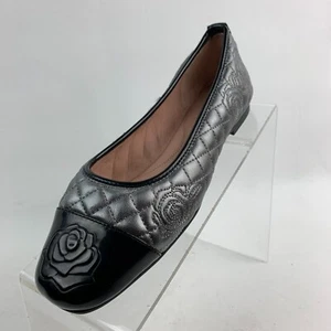 Taryn Rose Reese Ballet Flats Pewter/Black Quilted Leather Round Toe EU36/US5.5 - Picture 1 of 12