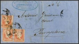 País Vasco. Historia Postal. SOBRE 48(3). 1858. 4 cuartos rojo, tres sellos. S - Imagen 1 de 1