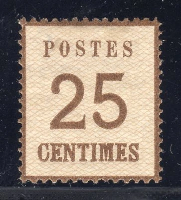 FRANCE STAMP #N14 — 25c ALSACE & LORRAINE — 1870 —  UNUSED + CERTIFICATE - Image 1 of 3