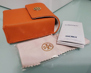 Tory Burch ORANGE Foldable Sunglasses CASE +Cleaning Cloth +Booklet: RARE