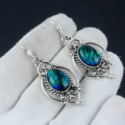 Australian Triplet Opal Gemstone 925 Sterling Silver Earring Handmade Jewelry - Image 1 of 4