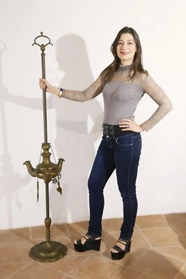 antica enorme lampada lucerna olio bronzo inizi XIX secolo fiorentina 180 cm - Immagine 1 di 4