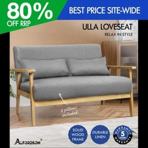 ALFORDSON 2 Seater Sofa Lounge Chair Fabric Loveseat Armchair Accent Chair Grey - Picture 1 of 12