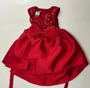 Bonnie Jean Girls Red Dress Size 4 Sequins Holiday Gown Girl's Bow - Picture 1 of 5