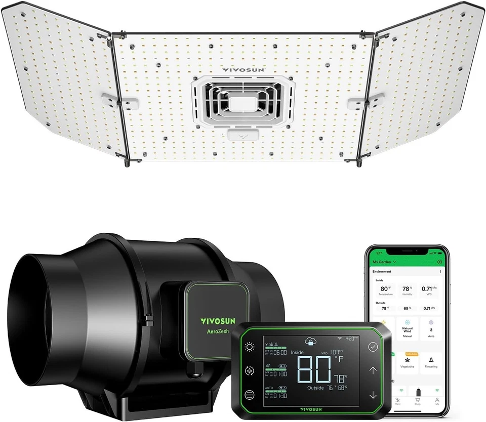 VIVOSUN AeroLight A200SE 200W LED S6 405CFM Inline Duct Fan E42A WiFi-Controller