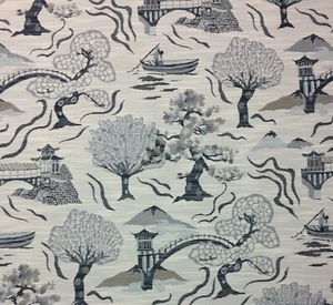 BALLARD DESIGN SORA AZURE BLUE InsideOut® CHINOISERIE TOILE FABRIC BY YARD 57"W - Picture 1 of 6
