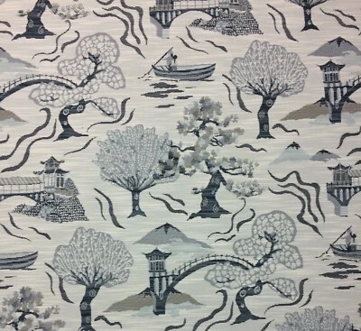 BALLARD DESIGN SORA AZURE BLUE InsideOut® CHINOISERIE TOILE FABRIC BY YARD 57"W - Image 1 of 4