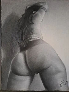 Original 11x14 Inch Charcoal Drawing Of Nude Woman Done By Artist ARTuro - Picture 1 of 5