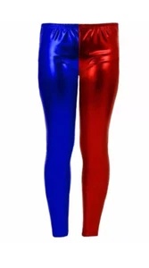 Kids Harley Quinn Suicide Squad Disco Halloween Metallic Shinny PVC Legging Pant - Picture 1 of 2