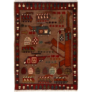 Handmade Afghan War Weapons Rug Living Room Pictorial Wool Rug 2'x2'8 ft -R23798 - Picture 1 of 2