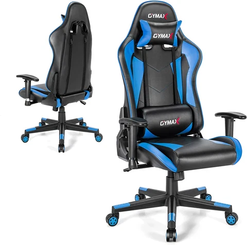Computer Gaming Chair Adjustable Lumbar Support Headrest 360° Swivel Height Cover