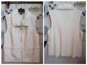 NWOT Ivory Lisa International Fur Trim Sueded Front Sweater Vest 2X - Picture 1 of 2