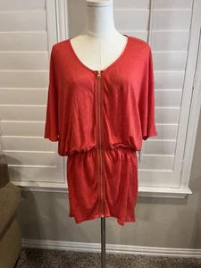 NWOT-“PATTERSON J KINCAID” 100% LINEN RED OVERSIZED TUNIC TOP WITH GOLD ZIPPER – - Picture 1 of 9